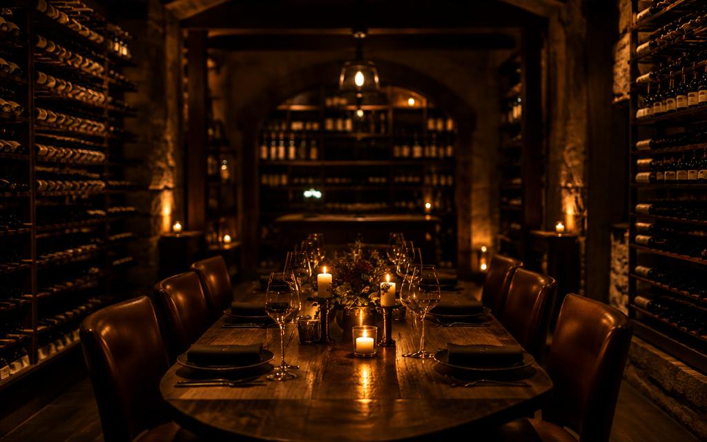 Candlelit wine cellar table