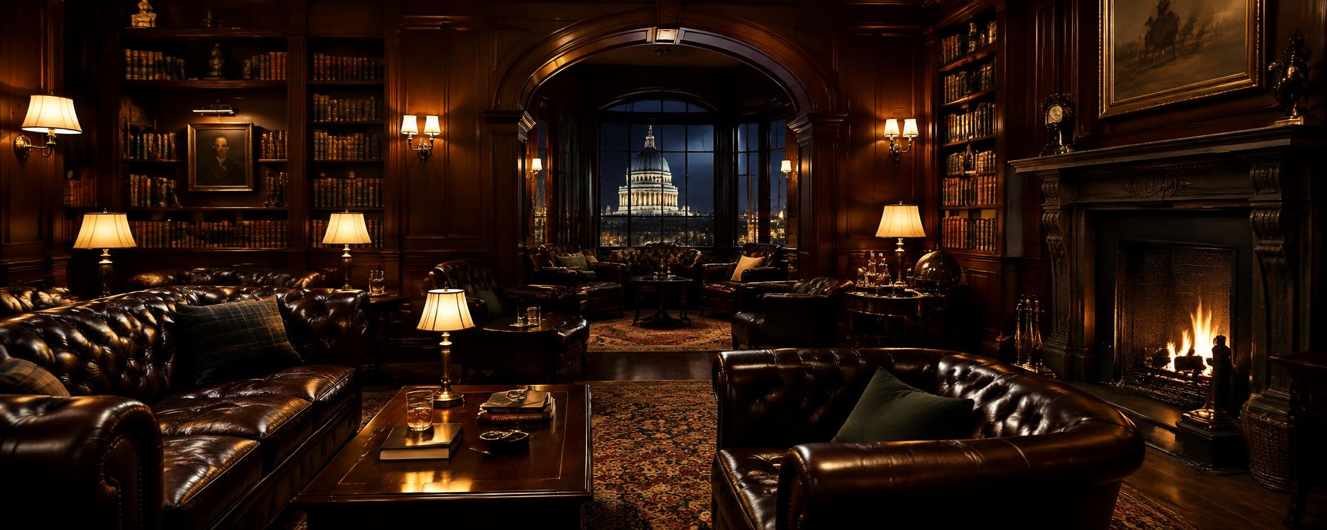 Wood-panelled members' lounge
