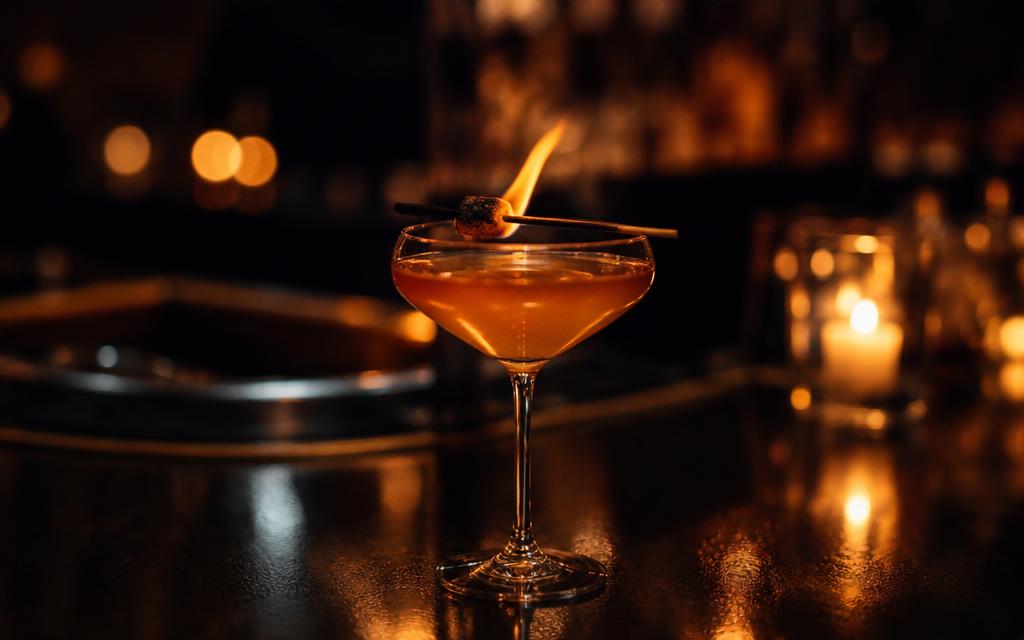 Flamed amber cocktail